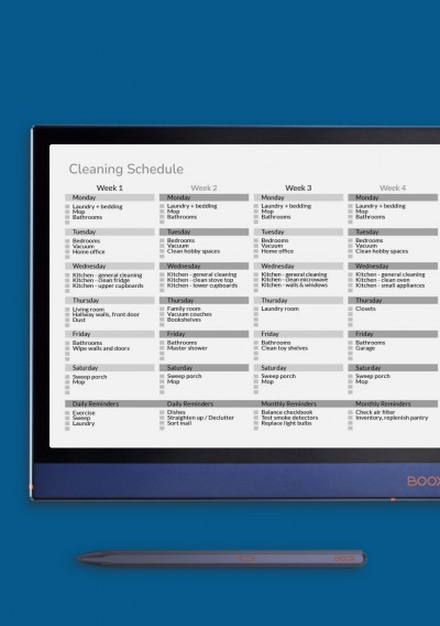 Horizontal Monthly Cleaning Schedule Checklist for Onyx BOOX