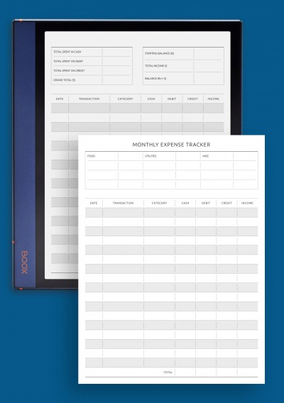 BOOX Tab Monthly Expense Tracker Template