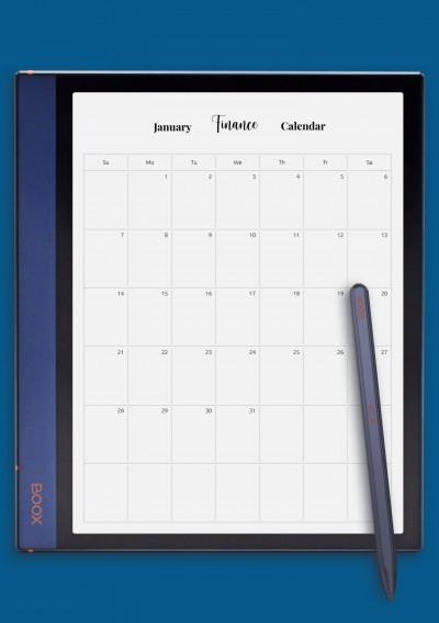 Monthly Finance Calendar Template for BOOX Note