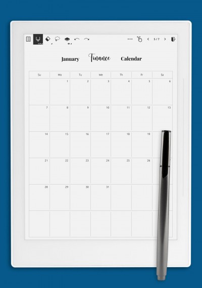 Supernote A5X Monthly Finance Calendar Template