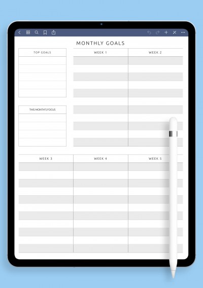 Monthly Goal Setting Template for Notability