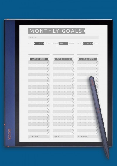 Monthly Goals with Action Steps - Casual Style template for BOOX Note