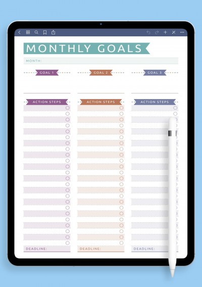 GoodNotes Monthly Goals with Action Steps Template - Casual Style 