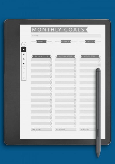 Monthly Goals with Action Steps - Casual Style Template for Kindle Scribe