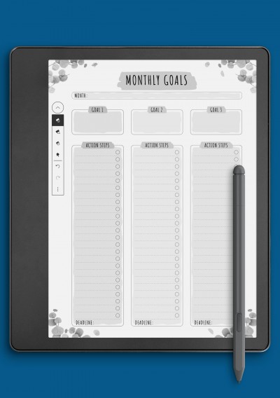 Kindle Scribe Monthly Goals with Action Steps - Floral Style Template 