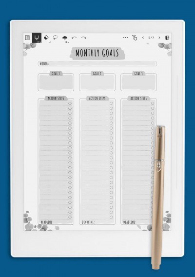 Supernote A6X Monthly Goals with Action Steps - Floral Style Template
