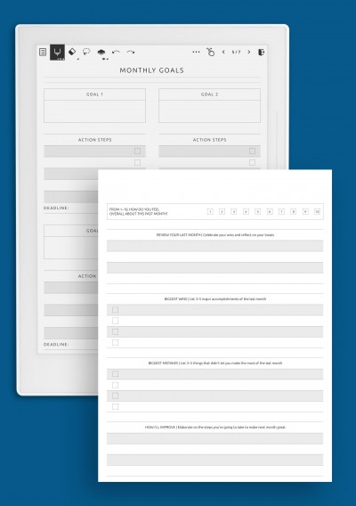 Monthly Goals and Review Template for Supernote