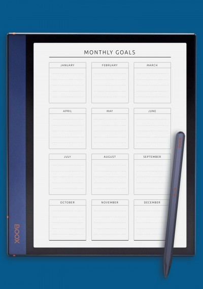 BOOX Note Air Monthly Goals List for a Year Template