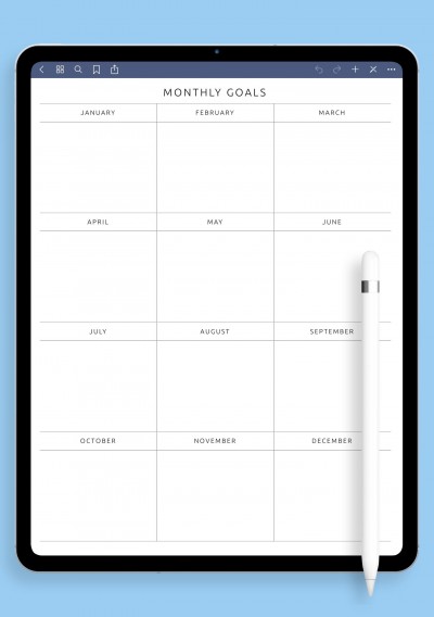 Monthly Goals List for a Year Template for iPad