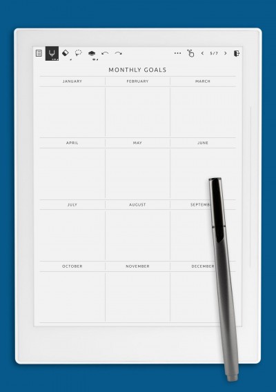 Supernote Monthly Goals List for a Year Template