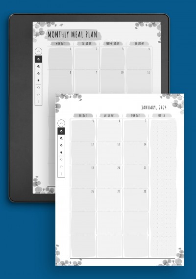 Monthly Meal Plan - Floral Style Template for Kindle Scribe