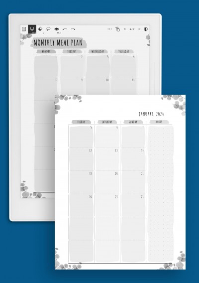 Monthly Meal Plan - Floral Style Template for Supernote A6X