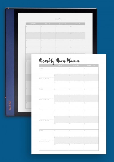 Monthly Menu Planner Template for BOOX Note