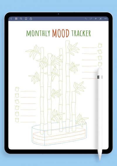 Monthly Mood Tracker Template - Bamboo Tree for Notability