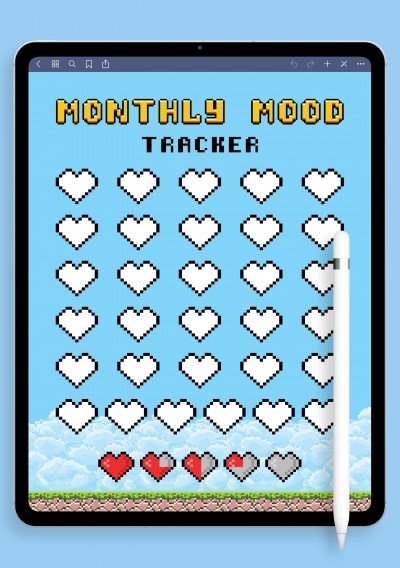 iPad & Android Monthly Mood Tracker Template - Hearts