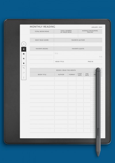 Monthly Reading Template for Kindle Scribe