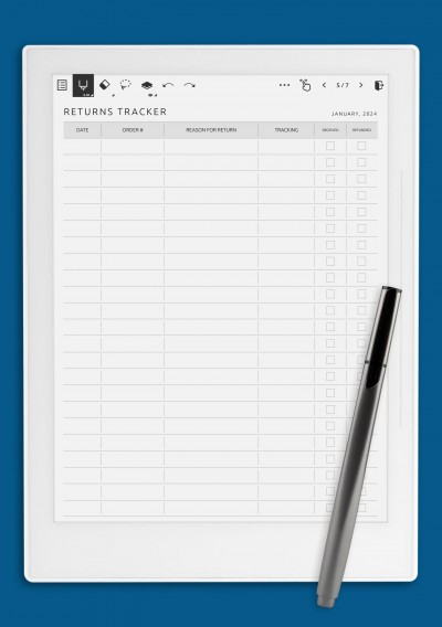 Monthly Returns Tracker Template for Supernote