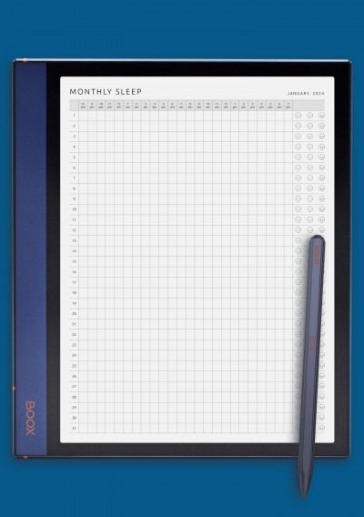 Monthly Sleep Tracker Template for BOOX Note