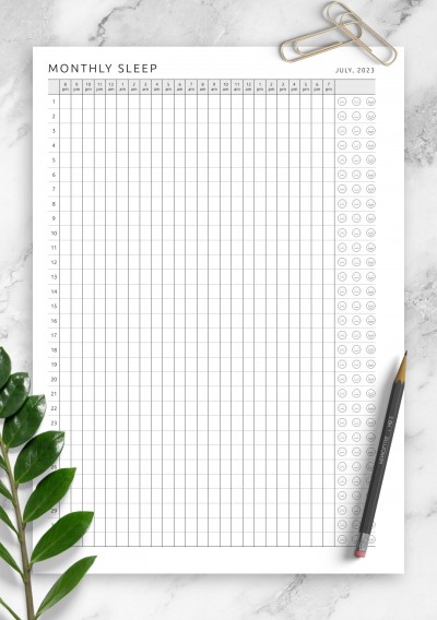 July 2023 Monthly Sleep Tracker Template