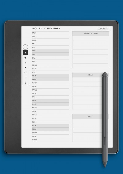 Monthly Summary Template for Kindle Scribe