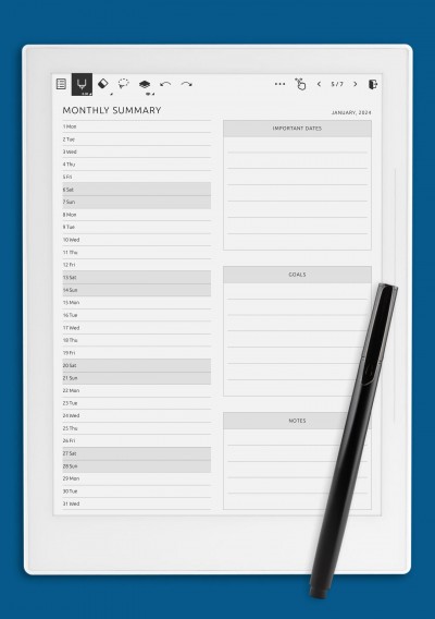 Supernote Monthly Summary Template