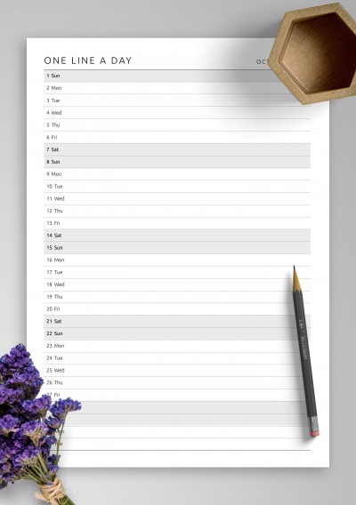 Download One Line a Day Monthly Planner Template - Printable PDF