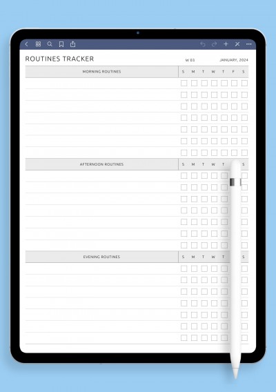 Morning, Afternoon and Evening Routine Template Template for GoodNotes