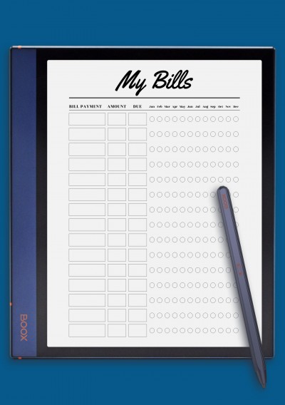 My Bills budget planner template for BOOX Note
