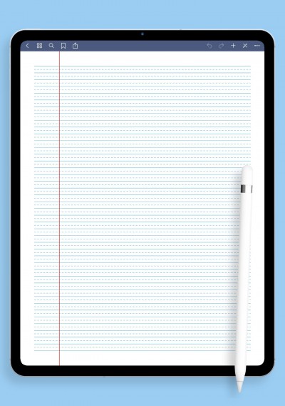 Narrow Ruled with dashed center guide line - Blue lines template for GoodNotes