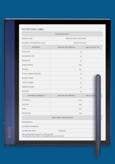 Nutrition Label template for BOOX Note