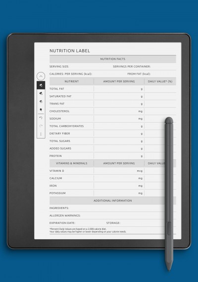 Nutrition Label template for Kindle Scribe