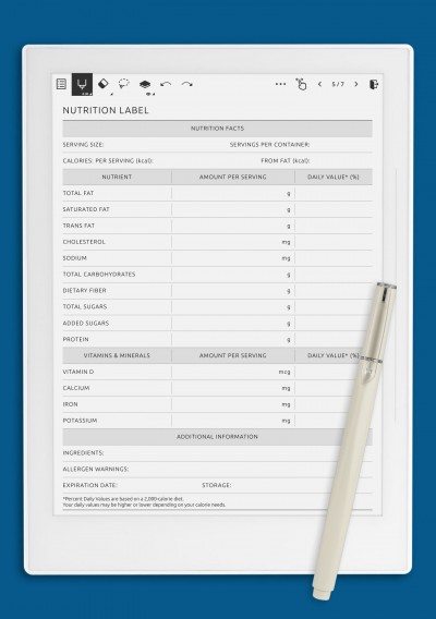 Nutrition Label template for Supernote