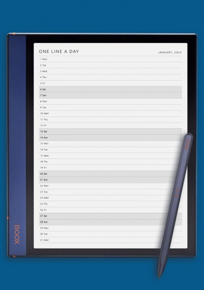 One Line a Day Monthly Planner Template for BOOX Note Air