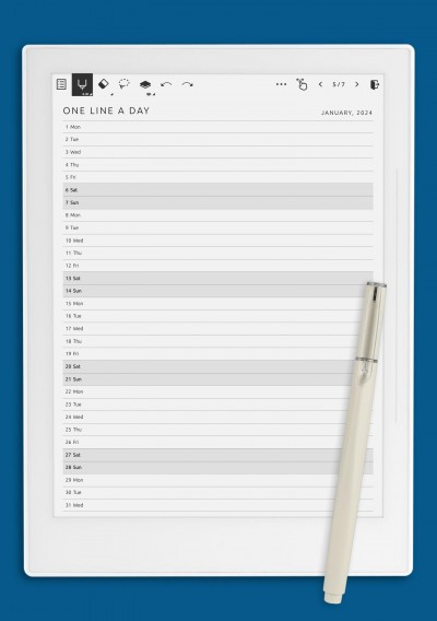 Supernote A5X One Line a Day Monthly Planner Template