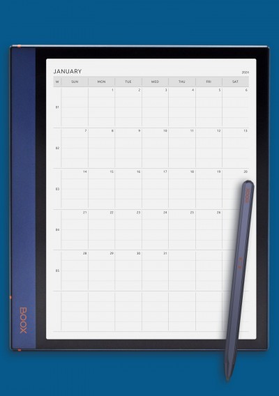 BOOX Note Air One Page Lined Monthly Calendar Template