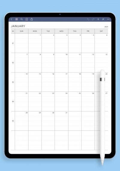 One Page Lined Monthly Calendar Template for Notability