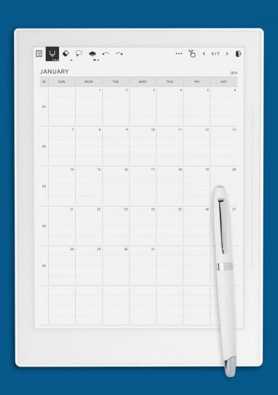 One Page Lined Monthly Calendar Template for Supernote