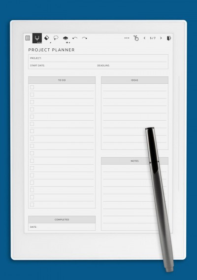 One Page Project Planner Template for Supernote A5X