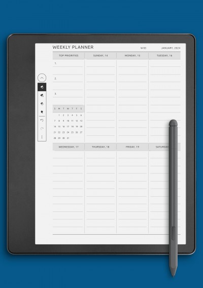 Kindle Scribe One-Page Weekly Schedule Template with All Days Equal Size