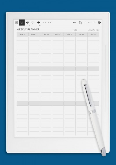 One-Page Weekly Vertical Planner Template for Supernote