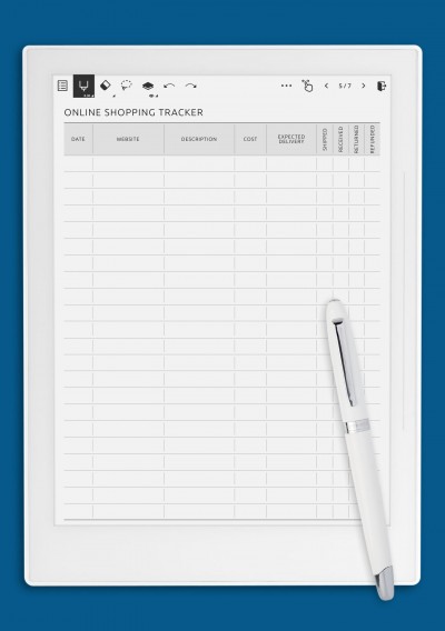 Online Shopping Tracker Template for Supernote