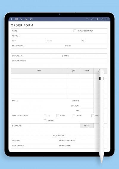 Notability Order Form Template