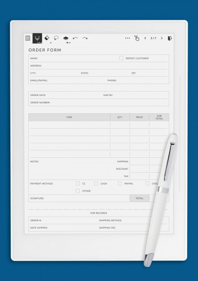 Supernote A5X Order Form Template