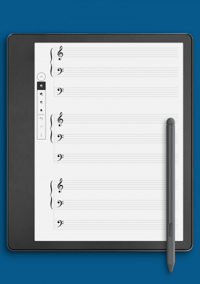 Organ Staff Paper (Treble + 2 Bass Clefs) template for Kindle Scribe