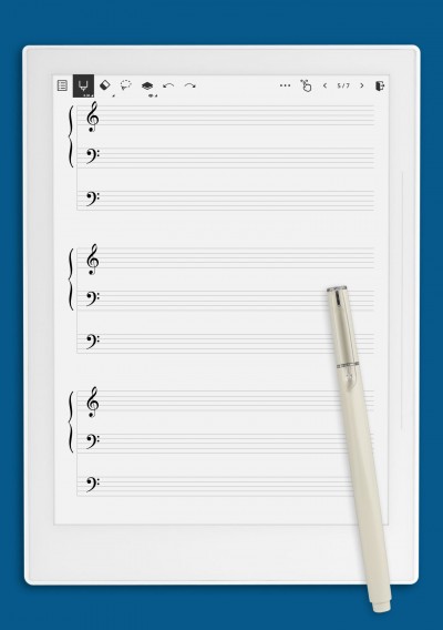 Organ Staff Paper (Treble + 2 Bass Clefs) template for Supernote