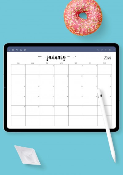 iPad Template Horizontal Original Monthly Calendar