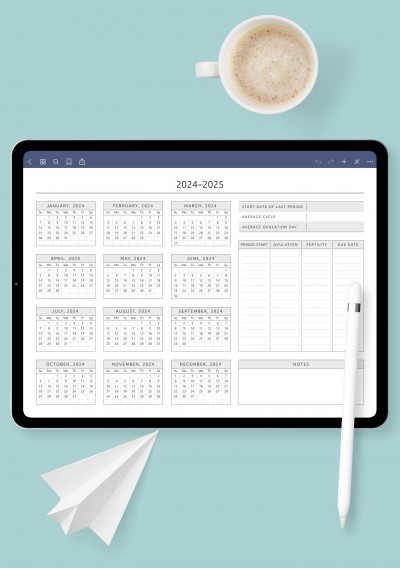 Horizontal Ovulation Calendar Template for iPad