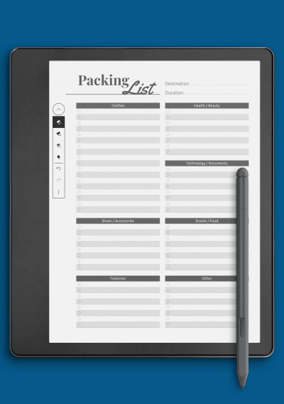 Packing List Template for Kindle Scribe