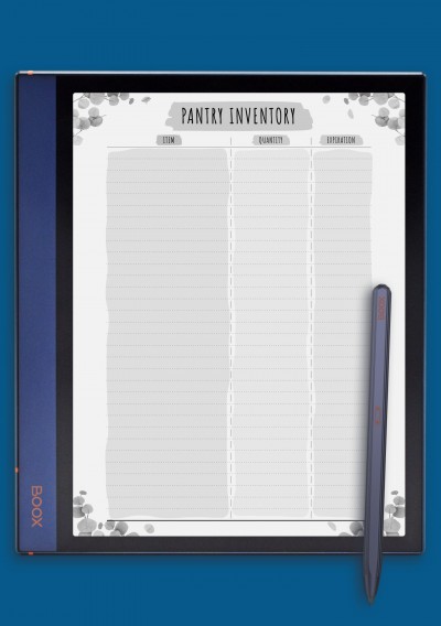 Pantry Inventory - Floral Style template for BOOX Note