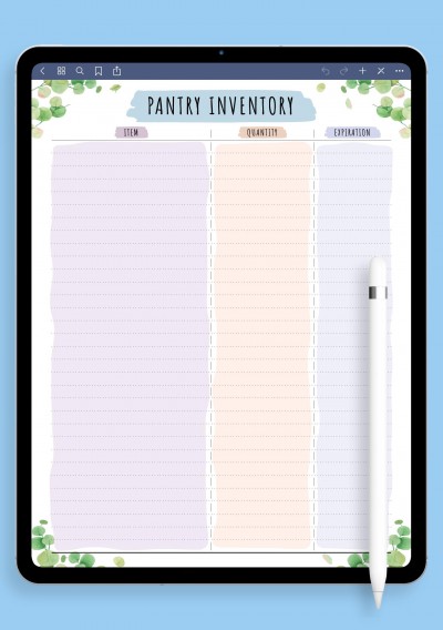 Pantry Inventory - Floral Style Template for iPad